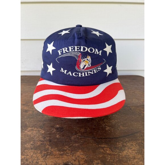 Vintage Freedom Machines Patriotic Snapback Hat With American Flag Brim & Star P - Picture 1 of 6